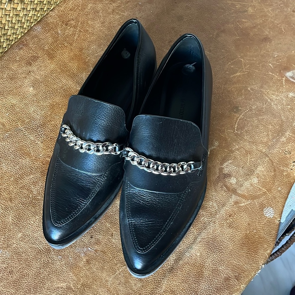 Rebecca Minkoff Pacey Chain Point Toe Black Loafers.       Only worn a few times